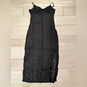 No comment Black Lace-Trim Maxi Slip Dress